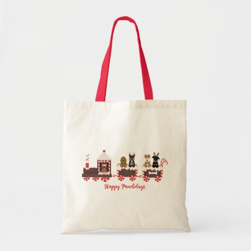 Happy Pawlidays Dog Christmas Holiday Train Tote Bag