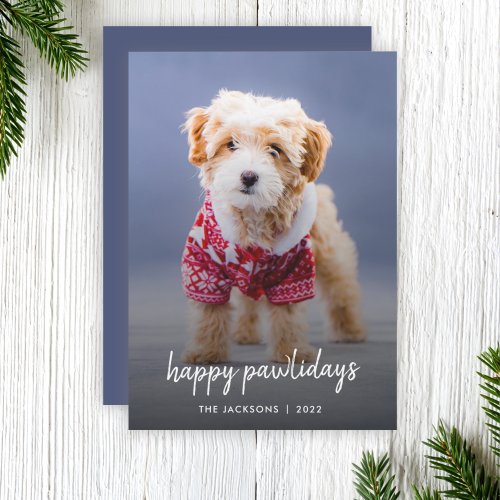 Happy Pawlidays  Dog Christmas Modern Cute Blue Holiday Card
