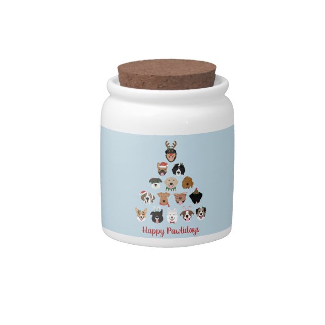 Happy Pawlidays Dog Christmas Tree Candy Jar (Front)