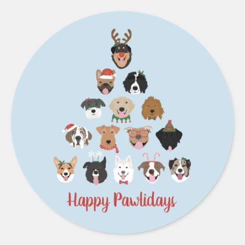 Happy Pawlidays Dog Christmas Tree Classic Round Sticker