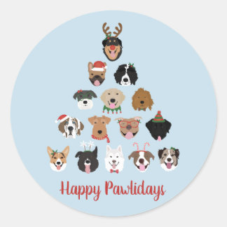 Happy Pawlidays Dog Christmas Tree Classic Round Sticker