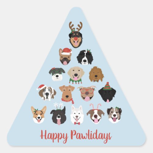 Happy Pawlidays Dog Christmas Tree Holiday Triangle Sticker