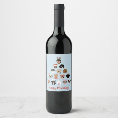 Happy Pawlidays Dog Christmas Tree Holiday Wine Label