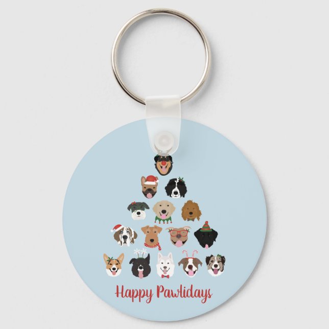 Happy Pawlidays Dog Christmas Tree Keychain (Front)