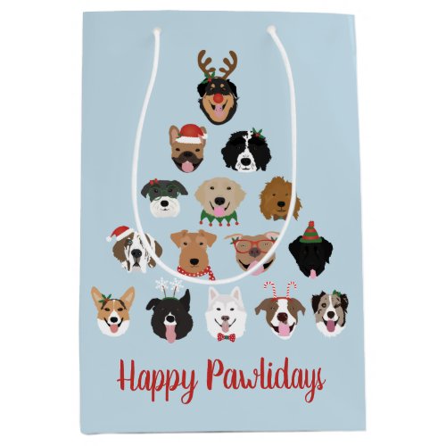 Happy Pawlidays Dog Christmas Tree Medium Gift Bag