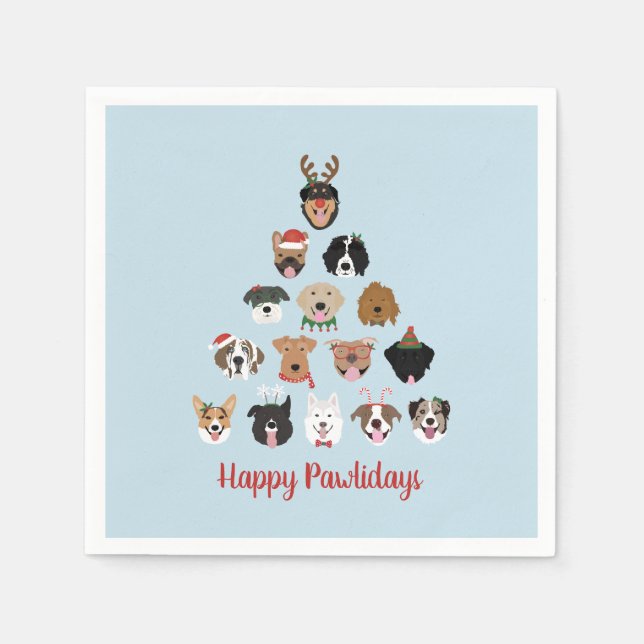 Happy Pawlidays Dog Christmas Tree Napkins (Front)