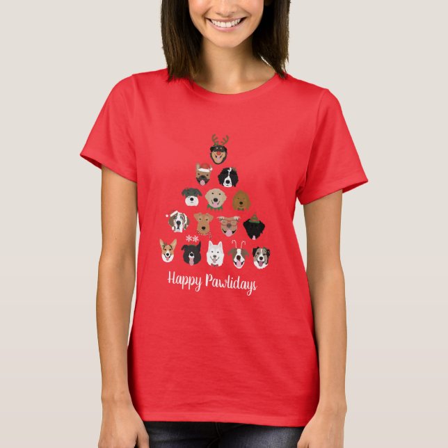 Happy Pawlidays Dog Christmas Tree T-Shirt (Front)
