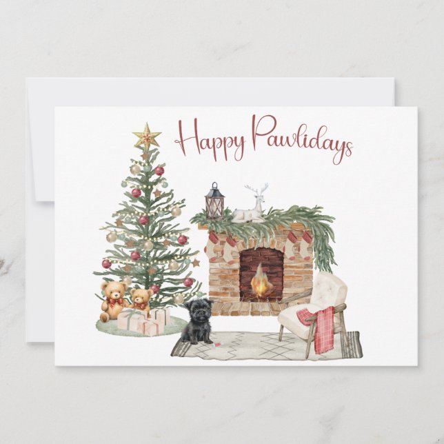 Happy Pawlidays Dog Design- Affenpinscher Holiday Card (Front)