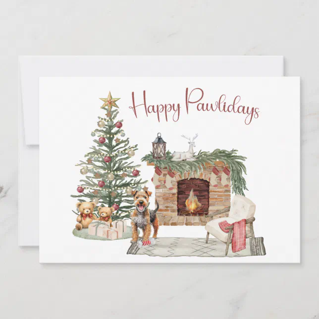 Happy Pawlidays Dog Design Airedale Holiday Card Zazzle