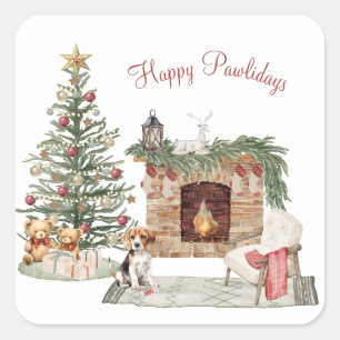 Happy Pawlidays Dog Design- Beagle Square Sticker
