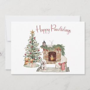 Happy Pawlidays Dog Design- Bichon Frise Holiday Card