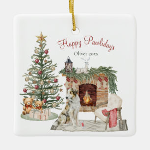 Happy Pawlidays Dog Design- Borzoi Ceramic Ornament