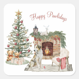 Happy Pawlidays Dog Design- Borzoi Square Sticker
