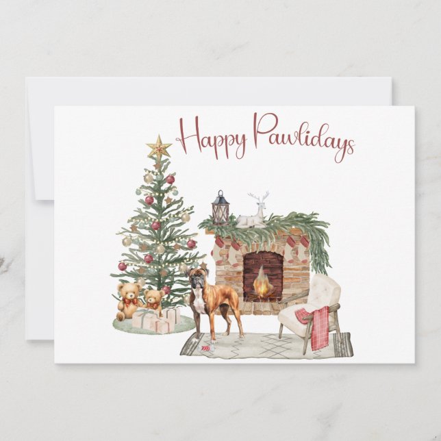 Happy Pawlidays Dog Design- Boxer Holiday Card (Front)