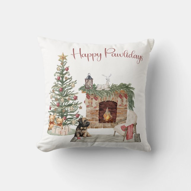 Happy Pawlidays Dog Design- Briard Throw Pillow (Front)