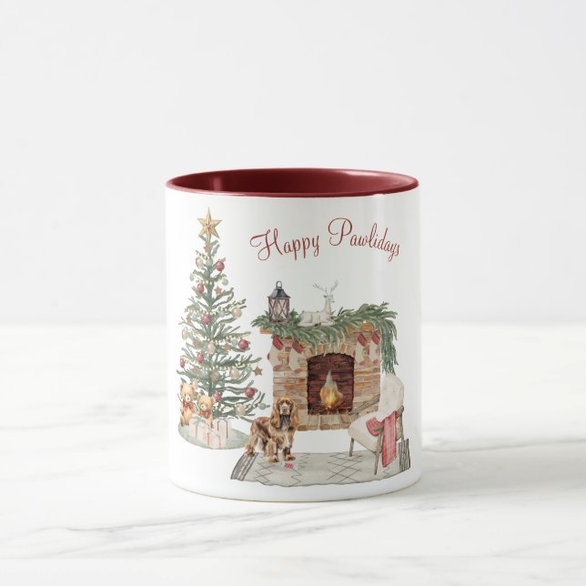 Happy Pawlidays Dog Design- Cocker Spaniel Mug (Center)