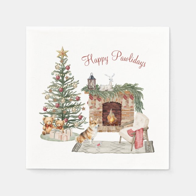 Happy Pawlidays Dog Design- Corgi Napkins (Front)