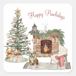 Happy Pawlidays Dog Design- English Bulldog Square Sticker