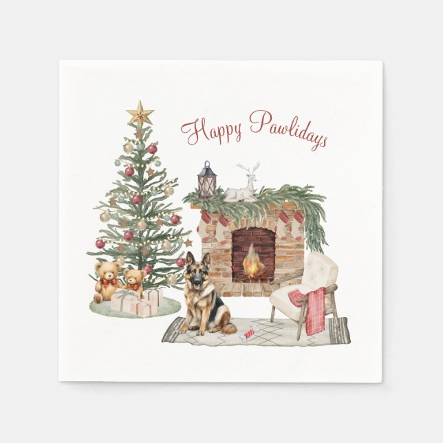 Happy Pawlidays Dog Design- German Shepherd Napkins (Front)