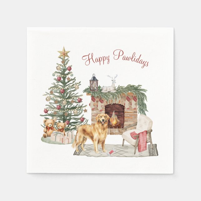 Happy Pawlidays Dog Design- Golden Retriever Napkins (Front)