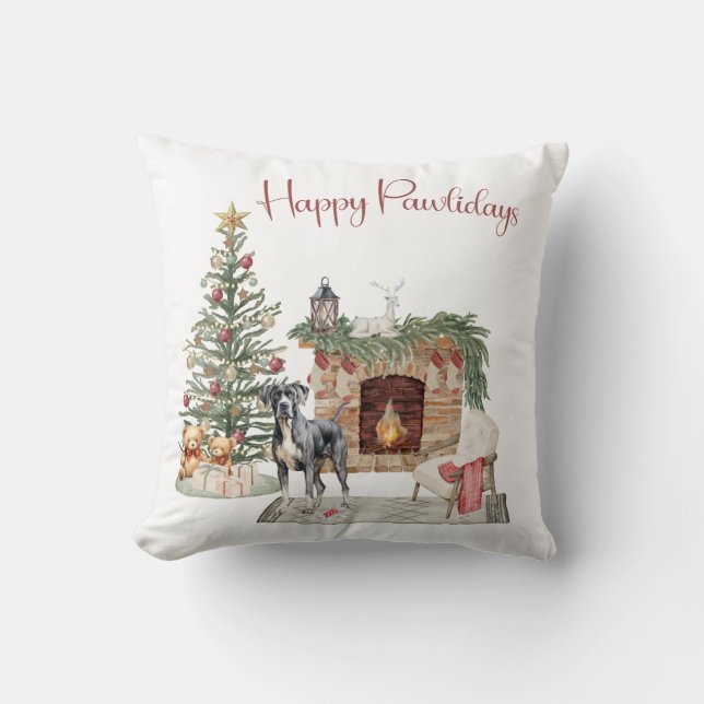 Happy Pawlidays Dog Design- Great Dane Throw Pillow (Front)
