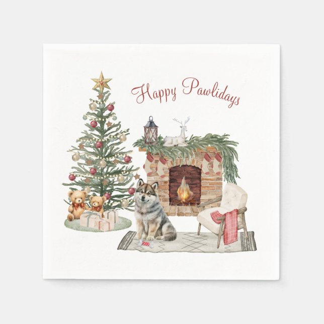 Happy Pawlidays Dog Design- Husky Napkins (Front)