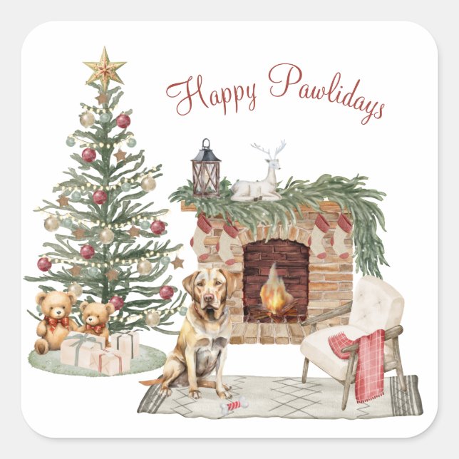 Happy Pawlidays Dog Design- Labrador Retriever Square Sticker (Front)