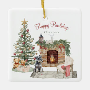 Happy Pawlidays Dog Design- Miniature Schnauzer Ceramic Ornament