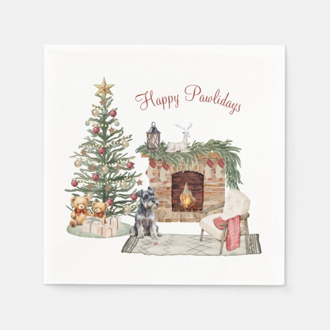 Happy Pawlidays Dog Design- Miniature Schnauzer Napkins (Front)