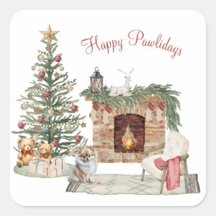 Happy Pawlidays Dog Design- Pomeranian Square Sticker