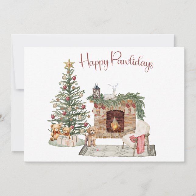 Happy Pawlidays Dog Design- Poodle Holiday Card (Front)