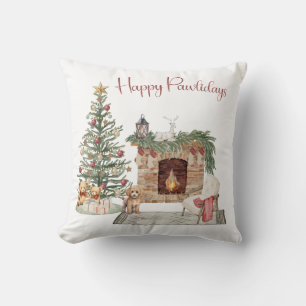 Happy Pawlidays Dog Design- Poodle Throw Pillow