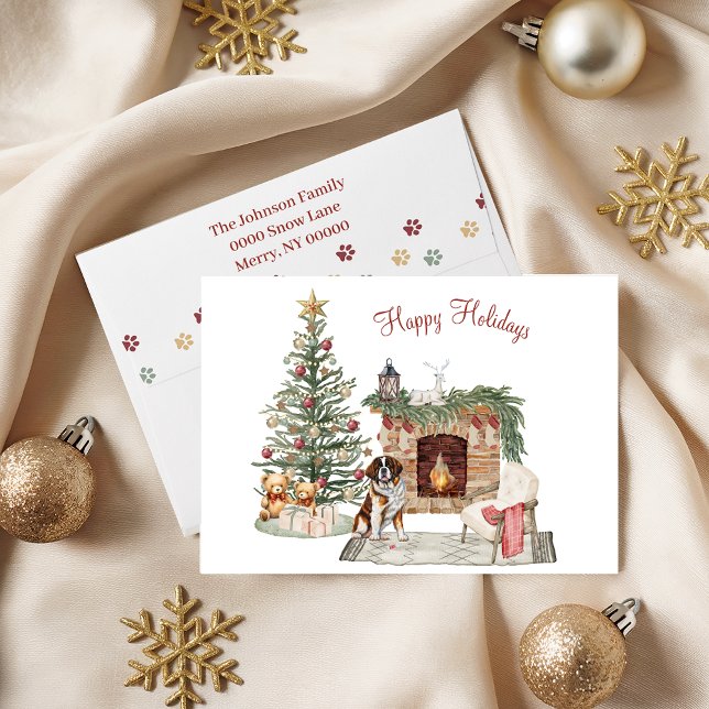 Happy Pawlidays Dog Design- St. Bernard Holiday Card (Creator Uploaded)