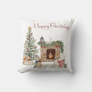 Happy Pawlidays Dog Design- Yorkie Throw Pillow