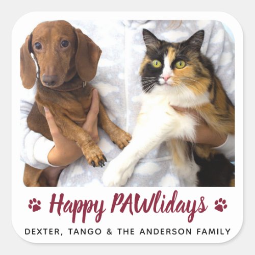 Happy PAWlidays Dog Lover Cat Pet Photo Christmas Square Sticker