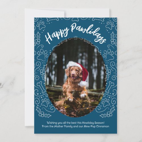 Happy Pawlidays Dog Pet Christmas Card Dark Blue