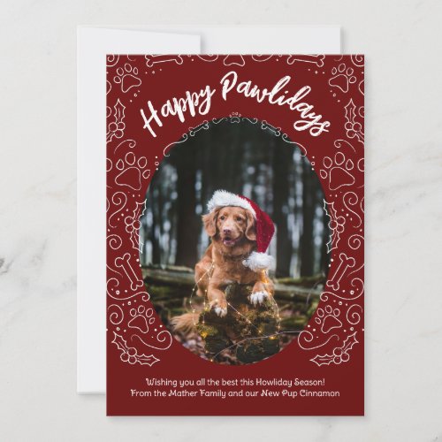 Happy Pawlidays Dog Pet Christmas Card Dark Red
