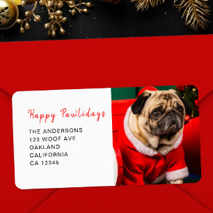 Happy Pawlidays Dog Pet Photo Christmas Address Label