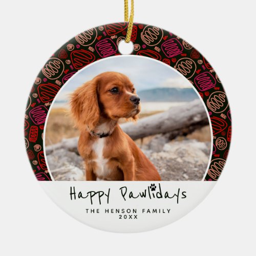 Happy Pawlidays Dog Pet Photo One Line Christmas  Ceramic Ornament