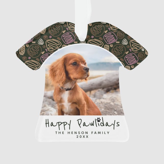 Happy Pawlidays Dog Pet Photo One Line Christmas Ornament (Front)