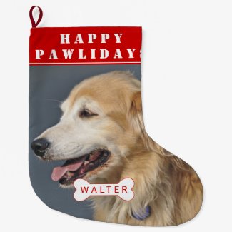 Happy pawlidays dog pet red Christmas photo Large Christmas Stocking