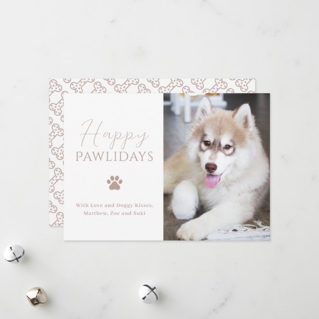 Happy Pawlidays Dog Photo Christmas Holiday Card (Front/Back In Situ)