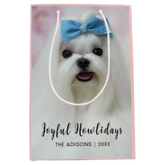 Happy Pawlidays Dog Photo Holiday Gift Design Medium Gift Bag