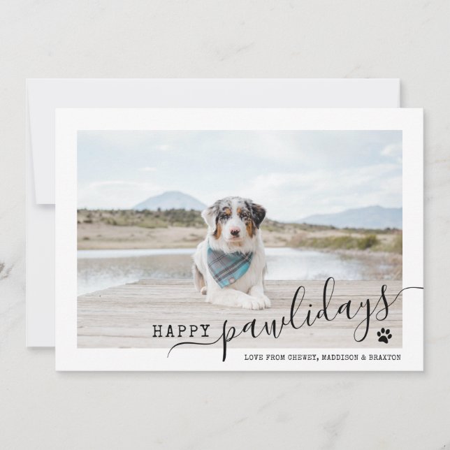 Happy Pawlidays Dog Photo Modern White Christmas  Holiday Card (Front)