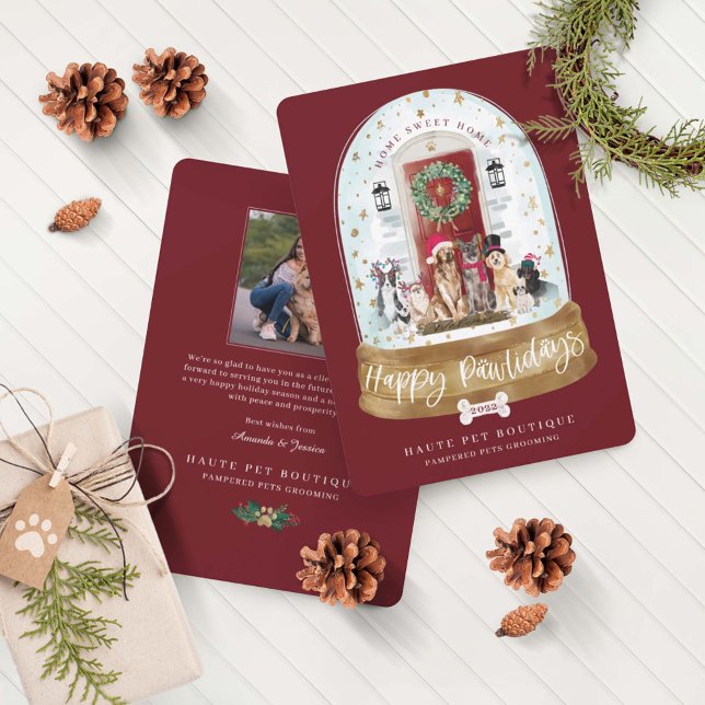 Happy Pawlidays Dogs Pet Care Business Red Door Holiday Card (Creator Uploaded)