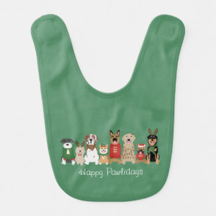Happy Pawlidays Dogs Red Green Baby Bib