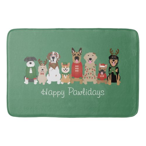 Happy Pawlidays Dogs Red Green Bath Mat