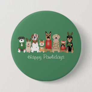 Happy Pawlidays Dogs Red Green Button