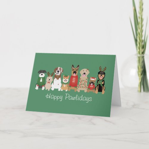 Happy Pawlidays Dogs Red Green Card