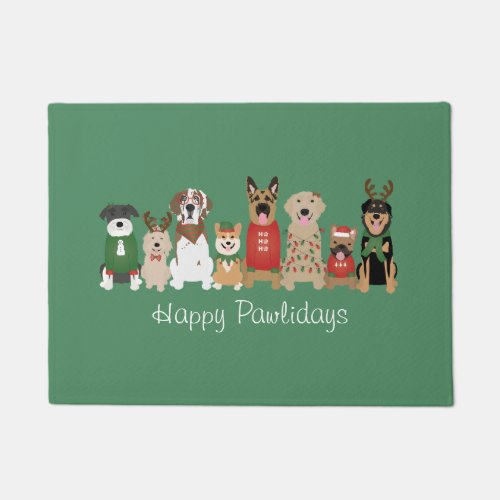 Happy Pawlidays Dogs Red Green Doormat